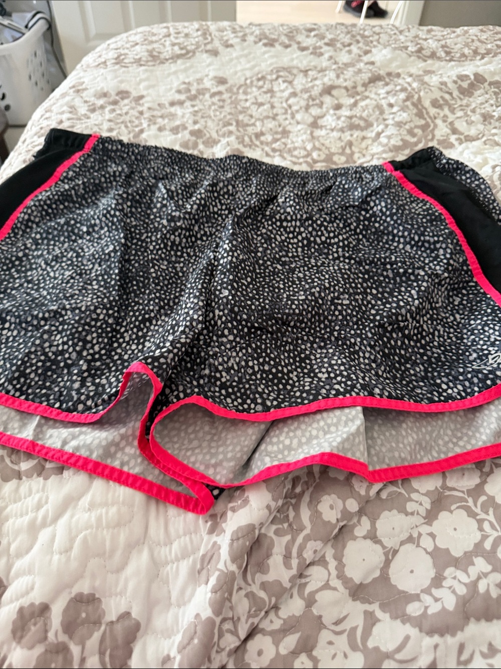 Champion Black Speckled Athletic Shorts with Hot Pink Trim
